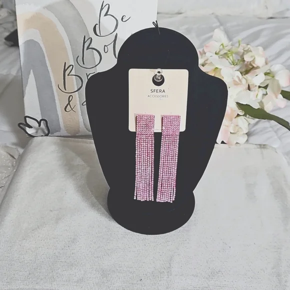 Elegant Pink Sparkle Dangle Earrings Elegant Wear Special Ocassion Luxury - Picture 6 of 6
